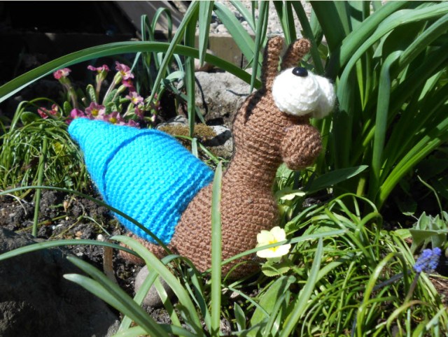 My crochet snails are starting to improve... (well as lovely as the patio is, it would have been a very colourful photo)