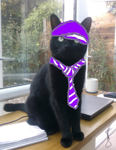 Norman Cat.  All ready for his first day at...um...Bumpkinsville Cat School.  (You didn't think he'd actually let me dress him up did you?!)