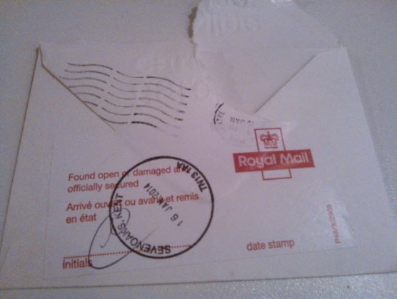16th January:  Thank you, Royal Mail, for letting me know that my letter had been opened....would have been nice if you'd included it rather than delivering an empty envelope though.  Humph!