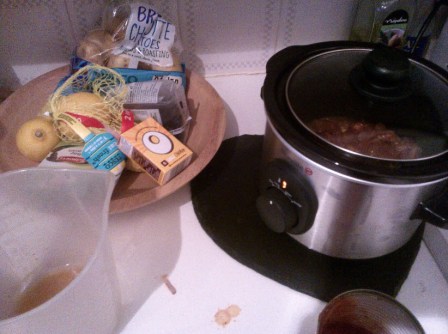 4th January 2014: Slow cooker joy! (Note stock cubes and bay leaves. I don't think I've owned either before...)