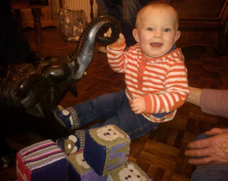 5th January 2014: Little Pea and Ele - a huge elephant ornament that belonged to my grandad, which LP loves. The knitted bricks at the front were lovingly knitted (and sworn over a lot, apparently) by NannyB (my Mum).
