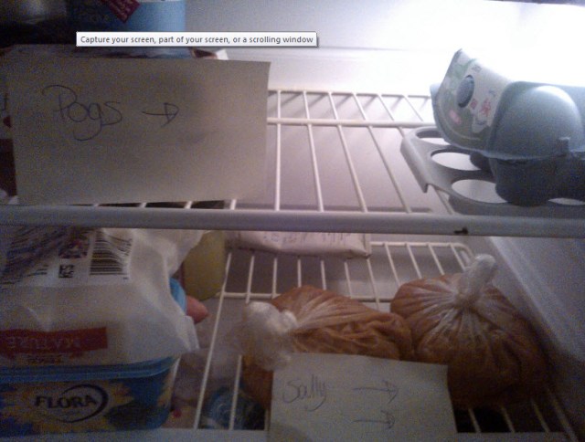 28th January 2014: I made soup and sent Sister 2 a text message saying their were two portions for her in the fridge and one for me. Despite labels, she still managed to take the one portion I'd labelled as mine.