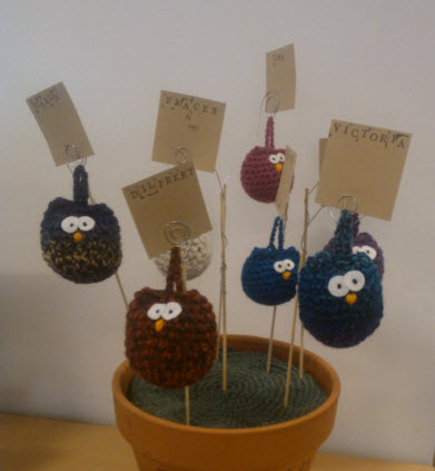 24th February 2014: The big boss of my team asked for creative things to brighten our corner of the office, so I crocheted The Wise Owls of Internal Communications - one for each of us.  And then it was pointed out to me that I spelled the big boss's name wrong.  Maybe I should demote my owl...