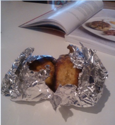 27th February 2014:  I made griddle scones and saved some for Mum and Dad.  I wrapped them up, left the room and returned to find Norman cat had unwrapped them and was having a quick snack.