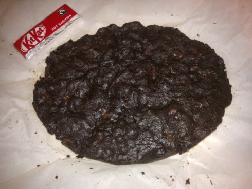 4th March 2014:  I made a giant double chocolate cookie in my slow cooker.  It was a bit burned on the bottom as I decided not to believe the instructions and cooked it for 5 hours rather than 3, but it is just about edible.  (KitKat added to show the size)